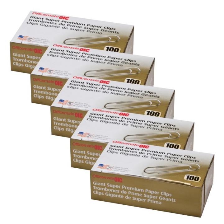 Officemate® Paper Clips, Giant, Super Premium, 100/Box, 5 Boxes
