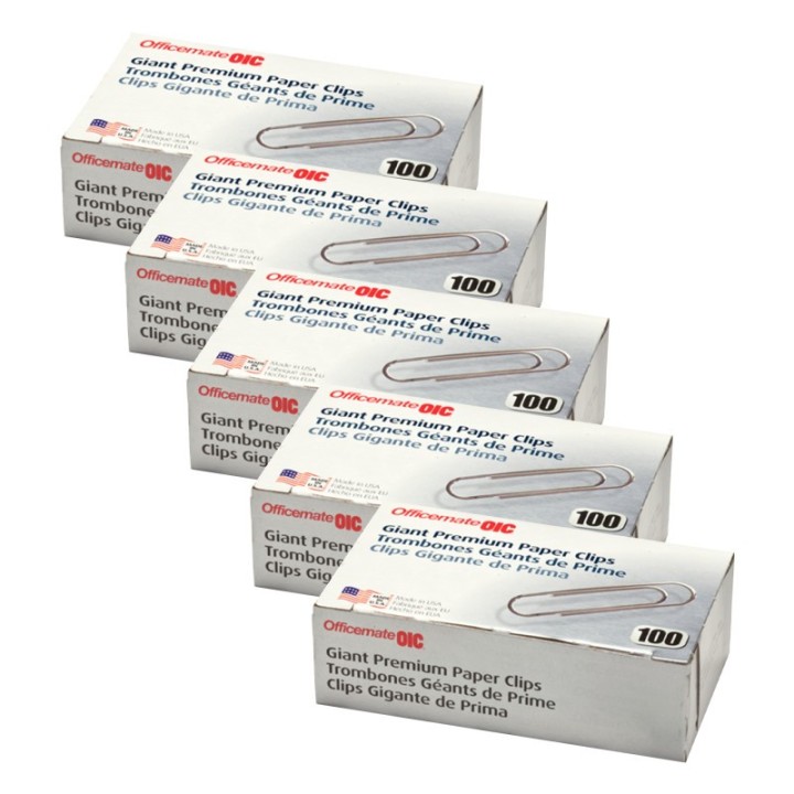 Officemate® Paper Clips Premium Giant, 100/Box, 5 Boxes