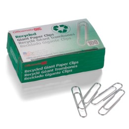 Officemate® Recycled Paper Clips, Giant Gem, 100/Box