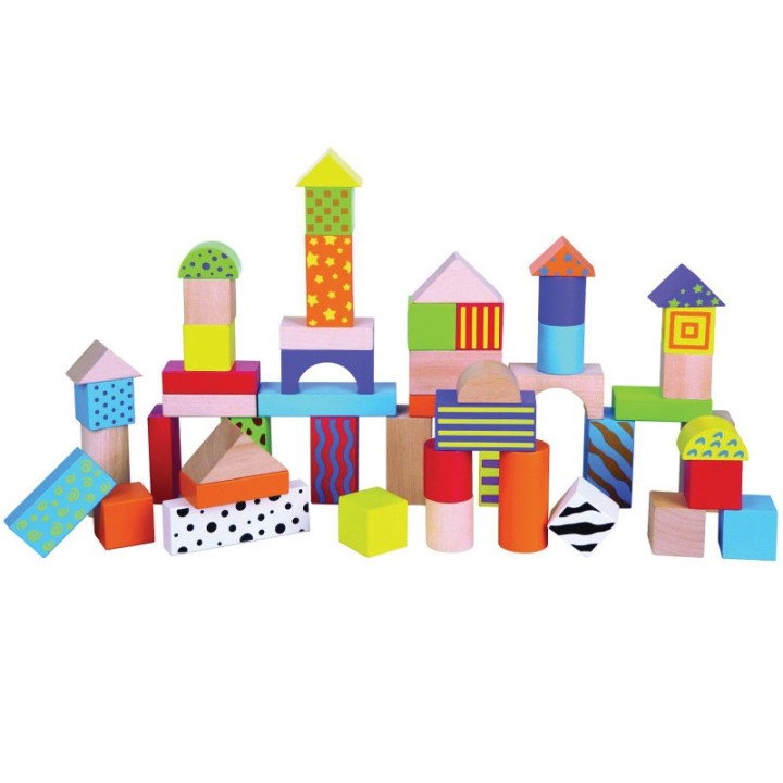 The Original Toy Company Wooden Blocks Building Set, 50 Pieces