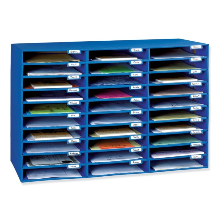 Classroom Keepers® Mailbox, 30-Slot, Blue, 21"H x 31-5/8"W x 12-3/4"D