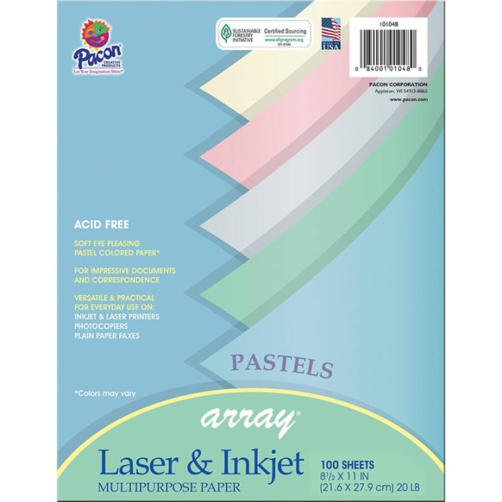 Pacon® Pastel Multi-Purpose Paper, 5 Assorted Colors, 20 lb., 8-1/2" x 11", 100 Sheets