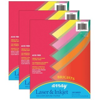 Pacon® Bright Multi-Purpose Paper, 5 Assorted Colors, 20 lb., 8-1/2" x 11", 100 Sheets Per Pack, 3 Packs