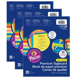 Pacon® Premium Tagboard Assortment, 50 Sheets Per Pack, 3 Packs