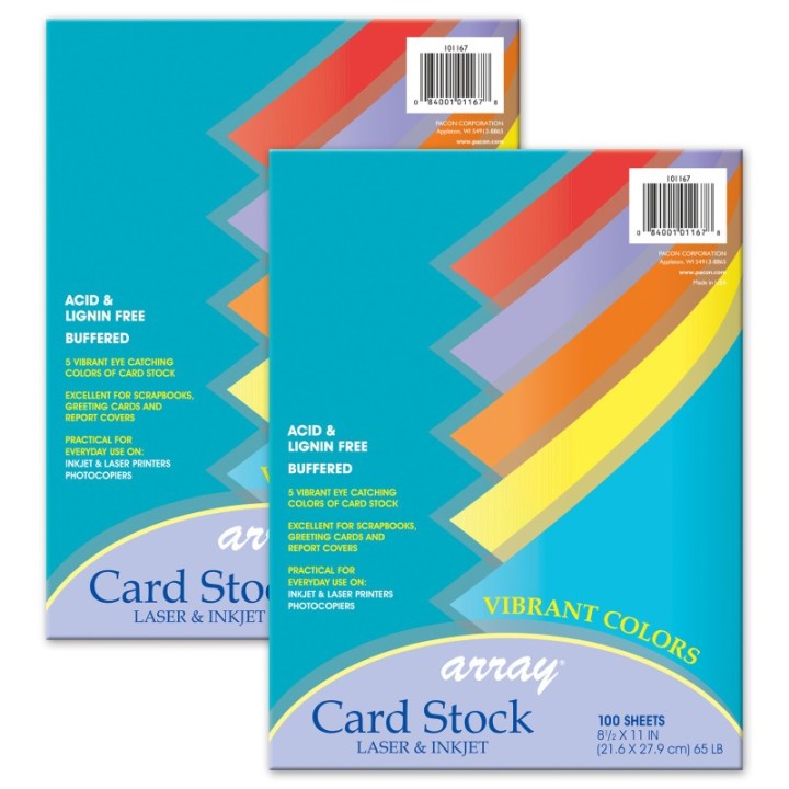 Pacon® Vibrant Card Stock, 5 Assorted Colors, 8-1/2" x 11", 100 Sheets Per Pack, 2 Packs
