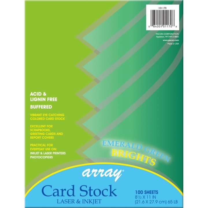 Pacon® Card Stock, Emerald Green, 8-1/2" x 11", 100 Sheets