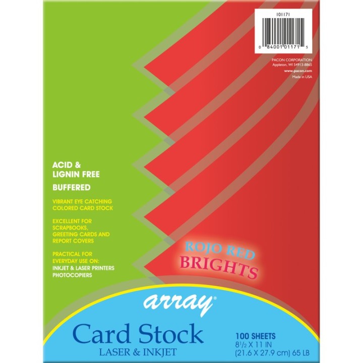 Pacon® Card Stock, Rojo Red, 8-1/2" x 11", 100 Sheets