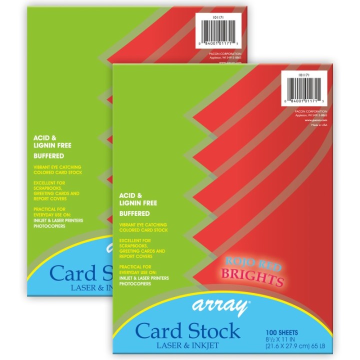 Pacon® Card Stock, Rojo Red, 8-1/2" x 11", 100 Sheets Per Pack, 2 Packs