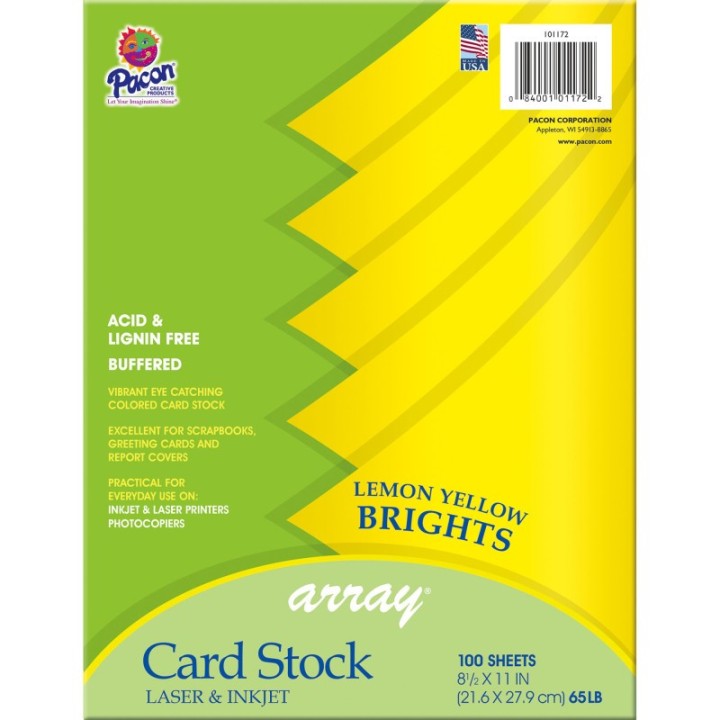 Pacon® Card Stock, Lemon Yellow, 8-1/2" x 11", 100 Sheets