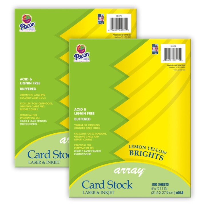 Pacon® Card Stock, Lemon Yellow, 8-1/2" x 11", 100 Sheets Per Pack, 2 Packs