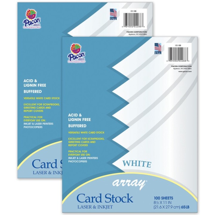 Pacon® Card Stock, Classic White, 8-1/2" x 11", 100 Sheets Per Pack, 2 Packs