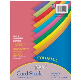 Pacon® Colorful Card Stock Assortment, 10 Colors, 8-1/2" x 11", 250 Sheets