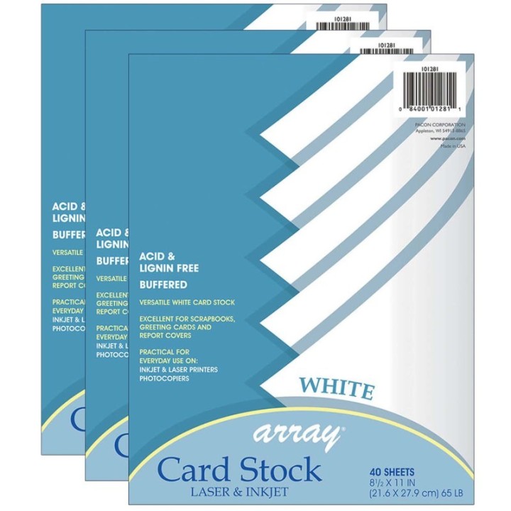 Pacon® Card Stock, White, 8-1/2" x 11", 40 Sheets Per Pack, 3 Packs