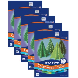 Tru-Ray® Construction Paper, Heavyweight, Cool Assorted, 9" x 12", 50 Sheets Per Pack, 5 Packs