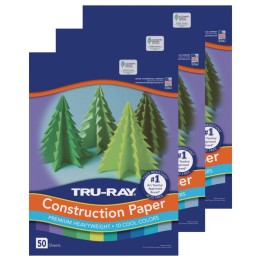 Tru-Ray® Construction Paper, Heavyweight, Cool Assorted, 12" x 18", 50 Sheets Per Pack, 3 Packs