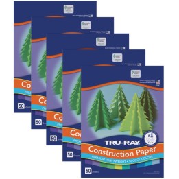 Tru-Ray® Construction Paper, Heavyweight, Cool Assorted, 12" x 18", 50 Sheets Per Pack, 5 Packs
