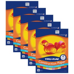 Tru-Ray® Construction Paper, Heavyweight, Warm Assorted, 9" x 12", 50 Sheets Per Pack, 5 Packs