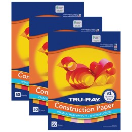 Tru-Ray® Construction Paper, Heavyweight, Warm Assorted, 12" x 18", 50 Sheets Per Pack, 3 Packs