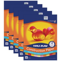 Tru-Ray® Construction Paper, Heavyweight, Warm Assorted, 12" x 18", 50 Sheets Per Pack, 5 Packs