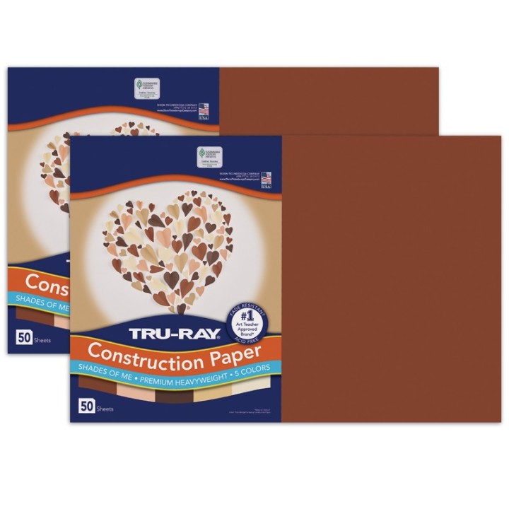 Tru-Ray® Shades of Me Construction Paper, Heavyweight, 5 Assorted Skin Tone Colors, 12" x 18", 50 Sheets Per Pack, 2 Packs