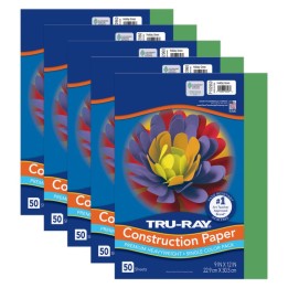 Tru-Ray® Construction Paper, Heavyweight, Holiday Green, 9" x 12", 50 Sheets Per Pack, 5 Packs