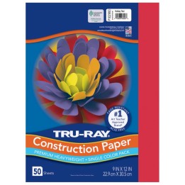 Tru-Ray® Construction Paper, Heavyweight, Holiday Red, 9" x 12", 50 Sheets