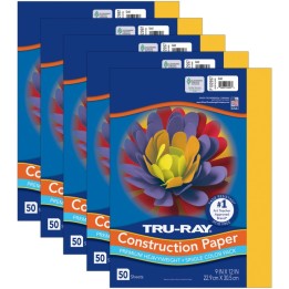 Tru-Ray® Construction Paper, Heavyweight, Gold, 9" x 12", 50 Sheets Per Pack, 5 Packs