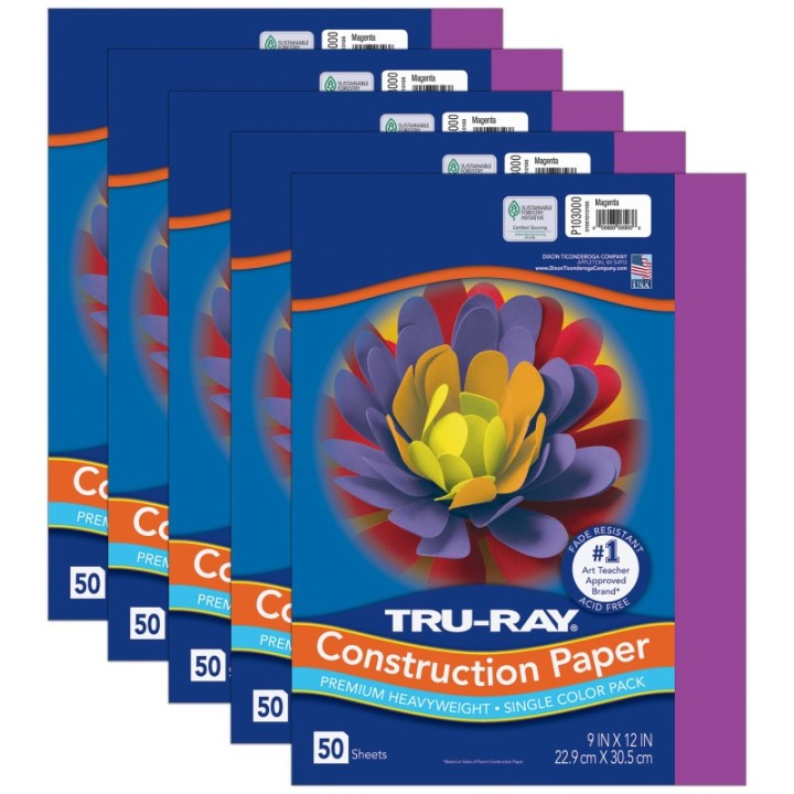 Tru-Ray® Construction Paper, Heavyweight, Magenta, 9" x 12", 50 Sheets Per Pack, 5 Packs