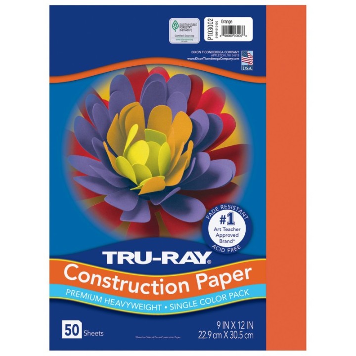 Tru-Ray® Construction Paper, Heavyweight, Orange, 9" x 12", 50 Sheets