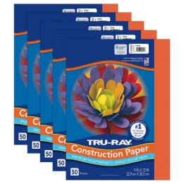 Tru-Ray® Construction Paper, Heavyweight, Orange, 9" x 12", 50 Sheets Per Pack, 5 Packs