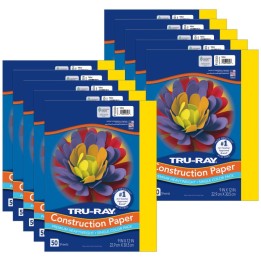 Tru-Ray® Construction Paper, Heavyweight, Yellow, 9" x 12", 50 Sheets Per Pack, 10 Packs