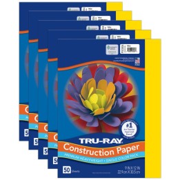 Tru-Ray® Construction Paper, Heavyweight, Yellow, 9" x 12", 50 Sheets Per Pack, 5 Packs