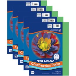 Tru-Ray® Construction Paper, Heavyweight, Festive Green, 9" x 12", 50 Sheets Per Pack, 5 Packs
