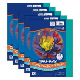 Tru-Ray® Construction Paper, Heavyweight, Turquoise, 9" x 12", 50 Sheets Per Pack, 5 Packs