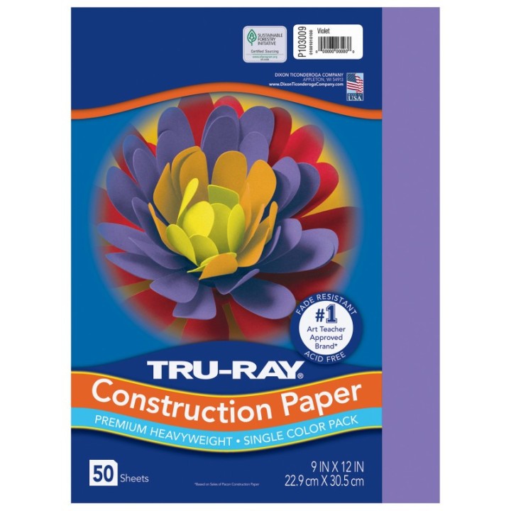 Tru-Ray® Construction Paper, Heavyweight, Violet, 9" x 12", 50 Sheets
