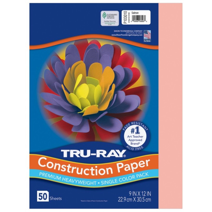 Tru-Ray® Construction Paper, Heavyweight, Salmon, 9" x 12", 50 Sheets