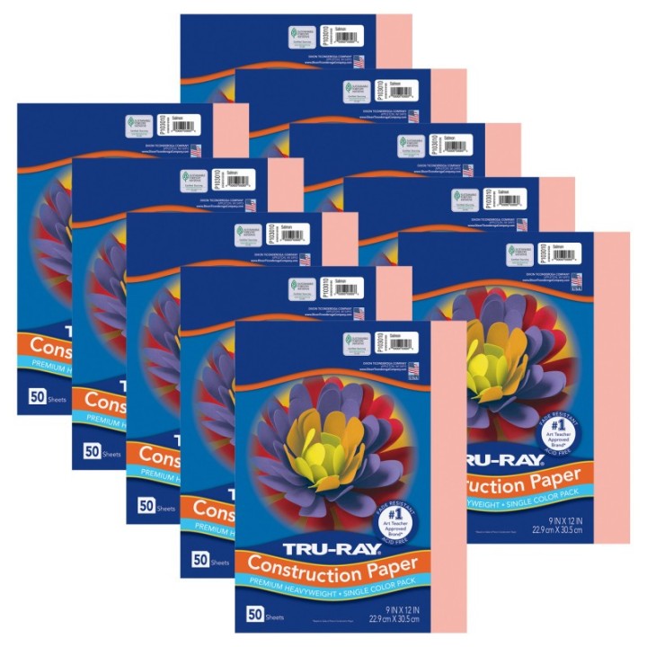 Tru-Ray® Construction Paper, Heavyweight, Salmon, 9" x 12", 50 Sheets Per Pack, 10 Packs