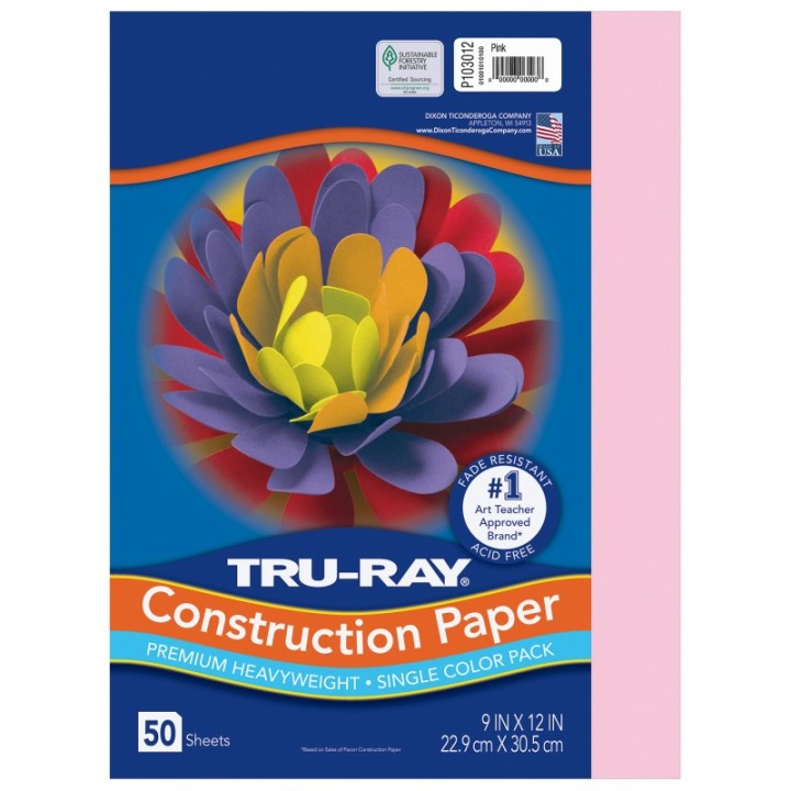 Tru-Ray® Construction Paper, Heavyweight, Pink, 9" x 12", 50 Sheets