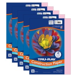 Tru-Ray® Construction Paper, Heavyweight, Pink, 9" x 12", 50 Sheets Per Pack, 5 Packs
