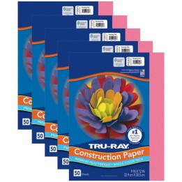 Tru-Ray® Construction Paper, Heavyweight, Shocking Pink, 9" x 12", 50 Sheets Per Pack, 5 Packs
