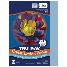 Tru-Ray® Construction Paper, Heavyweight, Sky Blue, 9" x 12", 50 Sheets