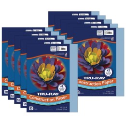 Tru-Ray® Construction Paper, Heavyweight, Sky Blue, 9" x 12", 50 Sheets Per Pack, 10 Packs