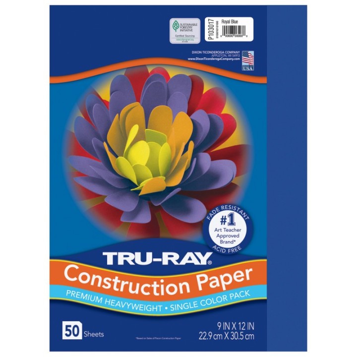Tru-Ray® Construction Paper, Heavyweight, Royal Blue, 9" x 12", 50 Sheets