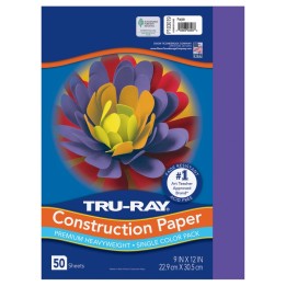 Tru-Ray® Construction Paper, Heavyweight, Purple, 9" x 12", 50 Sheets