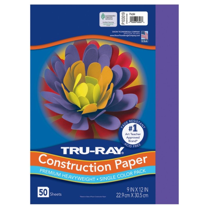 Tru-Ray® Construction Paper, Heavyweight, Purple, 9" x 12", 50 Sheets