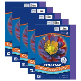 Tru-Ray® Construction Paper, Heavyweight, Purple, 9" x 12", 50 Sheets Per Pack, 5 Packs