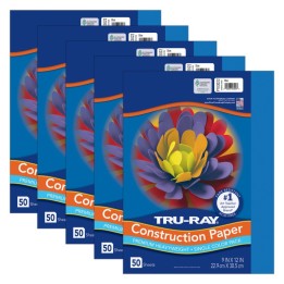 Tru-Ray® Construction Paper, Heavyweight, Blue, 9" x 12", 50 Sheets Per Pack, 5 Packs