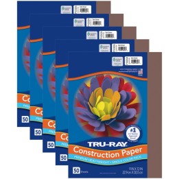 Tru-Ray® Construction Paper, Heavyweight, Dark Brown, 9" x 12", 50 Sheets Per Pack, 5 Packs