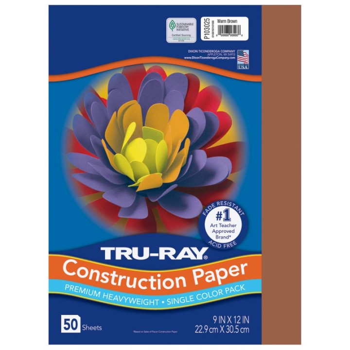 Tru-Ray® Construction Paper, Heavyweight, Warm Brown, 9" x 12", 50 Sheets
