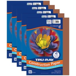 Tru-Ray® Construction Paper, Heavyweight, Warm Brown, 9" x 12", 50 Sheets Per Pack, 5 Packs